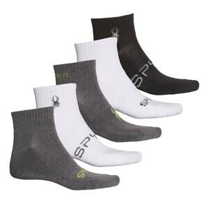 NEW Spyder Men Mesh Quarter Socks 5 Pairs White Black Shoe Size 6 -12 Absorb Tek
